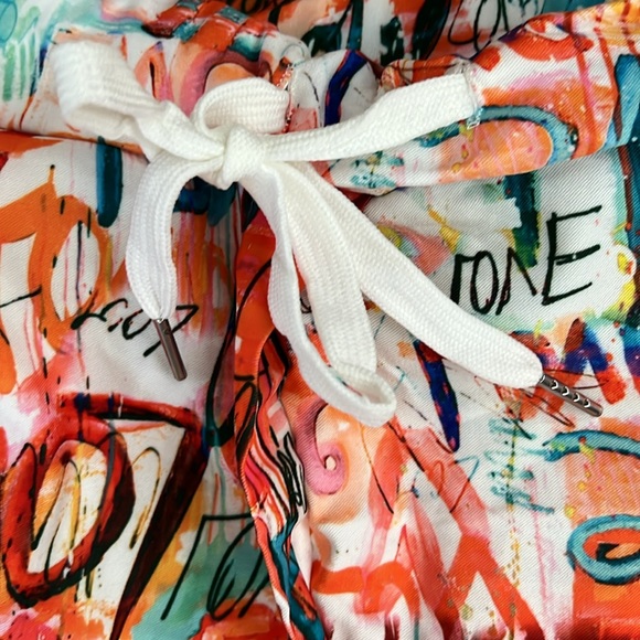 🧡LOVE Grafitti Abstract Drawstring Joggers / Pants | Orange/Teal | S/M - Picture 8 of 17